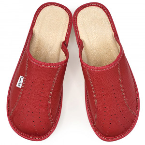 Red Thick Sole Leather Slippers, 'Red Luxury' Model