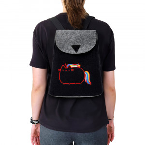 Rucsac din Postav cu Maner si Bretele Model 'Rainbow Mood' Black
