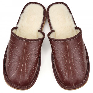 Sheepskin Fur Slippers Brown Color Regalia Reddish Model