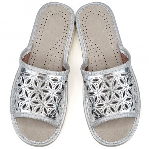 Silver Leather Slippers 'Elaborate Patrol' Model Silver