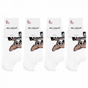 Sosete Cipici Dama Set 4 Perechi Culoare Alb Model 'French Bulldog'
