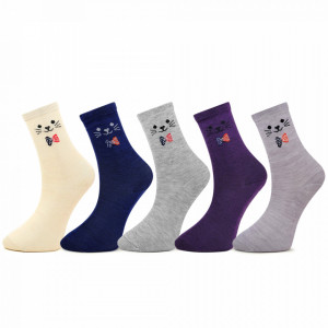 Sosete Clasice Dama din Bambus Set 5 Perechi Model 'Elegant Kitty'
