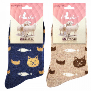 Șosete din Lână Set 2 Perechi Model 'Wool Kitty' Culoare Crem si Albastru
