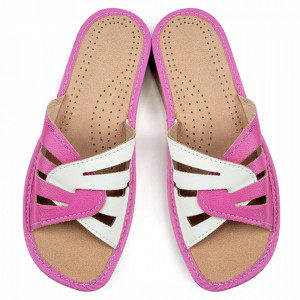 Summer Leather Slippers White/Pink Model 'Summer Candy' Pink