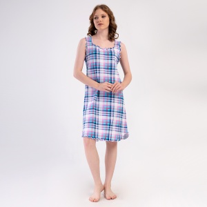 Vienetta 'Kary' 100% Cotton Ruffle Nightgown | Loose, Ruffled & Checked