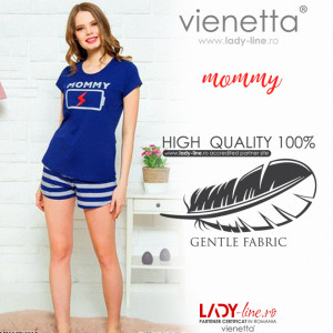 Pijamale Dama Vienetta, 'Mommy Charge' Culoare Albastru