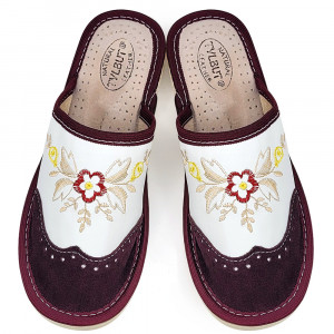 White Leather Slippers, 'Summer London Brogue' Burgundy Model