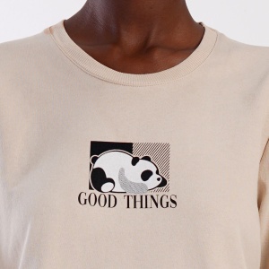 Pijamale Dama Vătuită la Interior din Bumbac Vienetta Model 'Good Things' | Căldură și Dispoziție. Prezentare detaliu imprimeu.