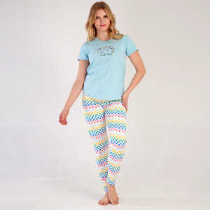 Women's Cotton Pajamas Vienetta, Model 'Sleep Well' Blue Topaz