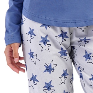 Pijamale Dama din Bumbac Vienetta Model 'Star Girl' | Stralucire și Eleganță. Prezentare detaliu pantalon.