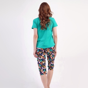 Pijama Damă din Bumbac Vienetta 'Natural Flowers' Bright Green - Prezentare pijama din spate.