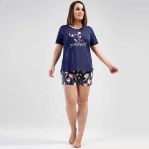 Women's Plus Size 100% Cotton Pajamas 'Love Yourself' Dark Blue | A Stylish Tribute to Gratitude