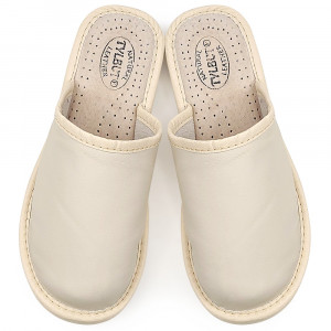 Women's Slippers, Leather Material, Cream Color, Model 'Select' Creamy
