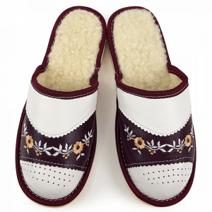 Women's Slippers Lined with Sheep Wool, 'Flower Garlands' Chic Model
