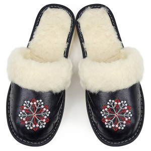 Women's Slippers Lined with Sheep Wool Model 'Creation' Black