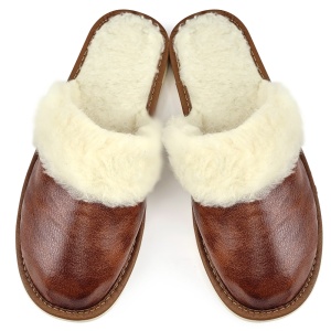 Women's Slippers Lined with Sheep Wool Model 'Joy Season' Brown | Warmth and Comfort