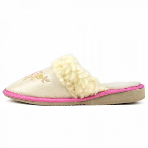 Papuci de Casa Dama Imblaniti cu Lana de Oaie Model 'Pearl Pink' 
