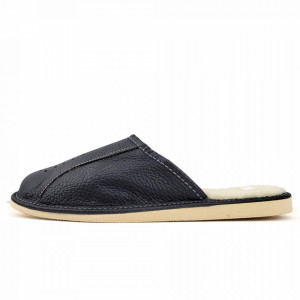 Papuci de Casa Imblaniti cu Lana de Oaie Culoare Negru Model 'New Black in Town' 