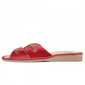 Papuci de Casa din Piele Comozi Model 'Glaucia' Red
