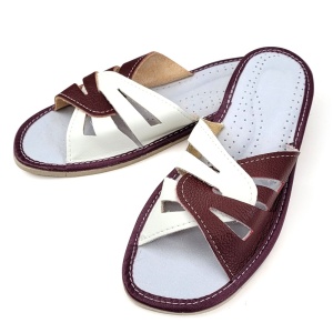 Papuci de Casă din Piele Comozi Model 'Glaucia' White/Burgundy | Confort și Eleganță
