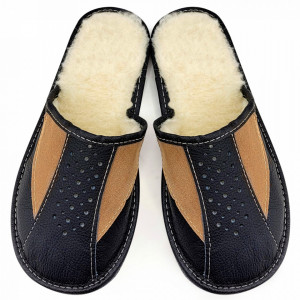 Cream-Colored Wool-Lined Leather Slippers 'Texas' Model