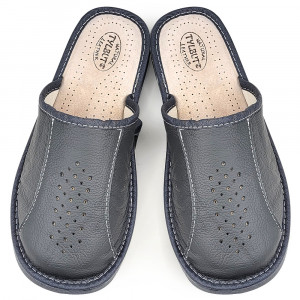 Grey Leather Slippers 'Tennessee' Gray