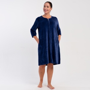 Halat Damă cu Fermoar Mărimi Mari Soft Velur Vienetta 'Sera Blue' | Răsfăț Călduros