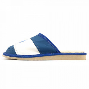 Papuci de Casa din Piele Imblaniti cu Lana Model 'Snow in December' Blue ❄️