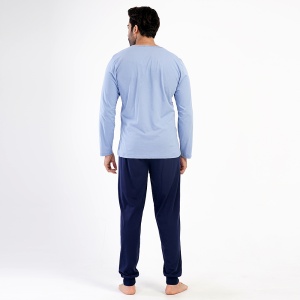 Pijamale Bărbați din Bumbac 100% Vienetta | MAN Model 'Hope Dream Future' Blue. Prezentare pijama din spate.