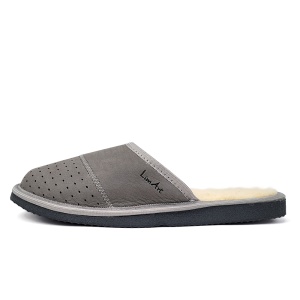 Papuci de Casa din Piele pentru Bărbați 'Gentleman's Classic' Gray - Prezentare din lateral.