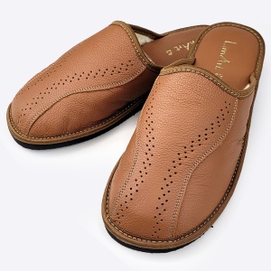 Men's Leather Slippers with Wool Lining Model 'Luxury Man' Classic Brown | Premium Warmth & Comfort - Img 6