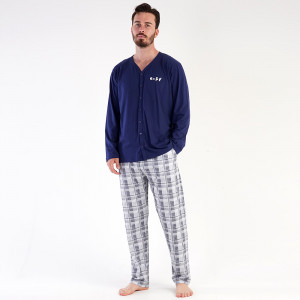 Men's Pajamas with Buttons Vienetta|MAN, Model 'Signature' Blue