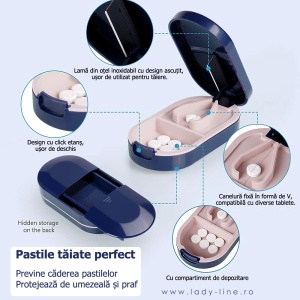 Organizator Medicamente Albastru cu 2 Locații și Cuțit pentru Tăiat | Stocare Eficientă, Tăiere Precisă
