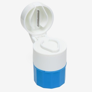 Organizator Medicamente Multifunctional 4in1 | Tăiere, Sfărmare, Depozitare, Pahar Apă, Culoare Albastru