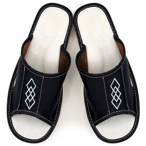 Papuci de Casa Barbati Material Piele Culoare Negru Model 'Black Diamond'