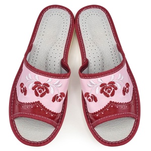Papuci de Casa Dama din Piele Model 'Mesopotamia' PinkRed | Confort Lejer și Dispoziție
