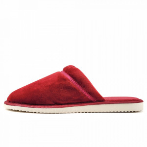 Papuci de Casa Dama din Velur si Bumbac Flausat Model 'Velvety Feelings' Culoare Rosu