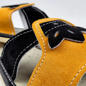 Papuci de Casa Dama Material Piele Culoare Negru/Portocaliu Model 'Queen Land'