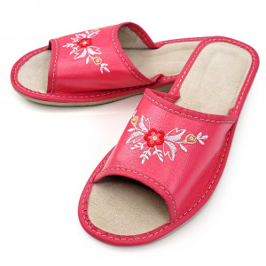 Papuci de Casa Dama Material Piele Model 'Kiammira' Fuchsia