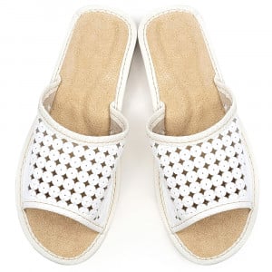 Papuci de Casa Dama Material Piele Model 'Summer Circles' White