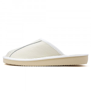 Papuci de Casa din Piele cu Talpa Groasa Culoare Crem, Model 'Luxury Woman' Butter