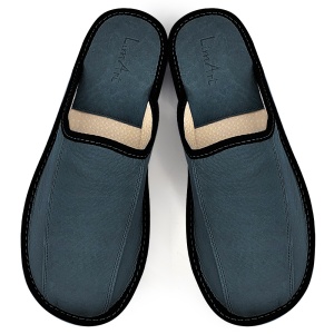 Papuci de Casa din Piele cu Talpa Groasa Culoare Gri, Model 'Luxury Man' Classic Blue