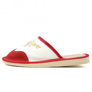 Papuci de Casa din Piele Culoare Alb, Model 'Summer London Brogue' Red