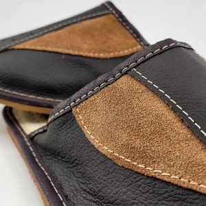 Papuci de Casa din Piele Culoare Maro Model 'Stoic Dark Brown'