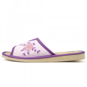 Papuci de Casa din Piele Culoare Violet/Alb Model 'Edelweiss'