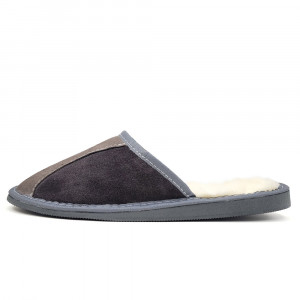 Papuci de Casa din Piele Imblaniti cu Lana Culoare Maro Model 'Tennessee' Gray