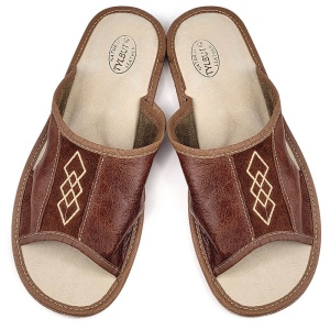 Papuci de Casă din Piele Maro Model 'Geometric Approach' Summer Classic