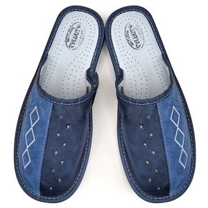 Papuci de Casa din Piele Model 'Geometric Aproch' Blue | Confort și Design Modern