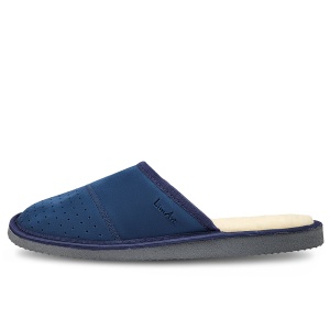 Papuci de Casa din Piele pentru Bărbați 'Gentleman's Classic' Blue-Prezentare din lateral papuci.