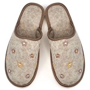 Papuci de Casă din Postav Model 'Rustic Flower' Cream Natur Bosaco®